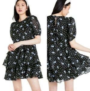 Sandy Liang X Target • Floral Short Puff Sleeve Tiered Polka Dot Dress medium